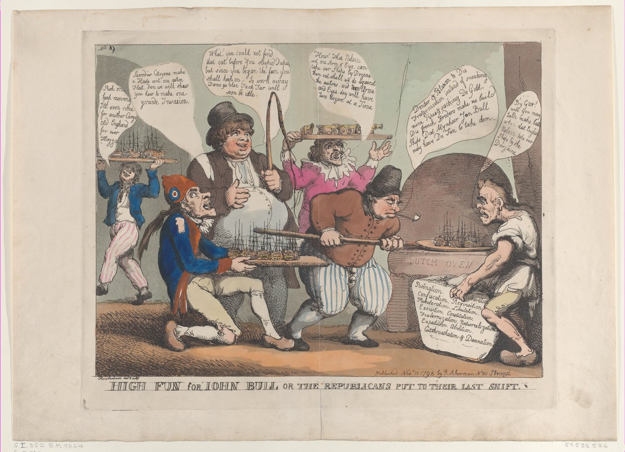Alta diversão para John Bull, ou os republicanos em seu último turno, novembro ..., 12 de novembro de 1798. de Thomas Rowlandson