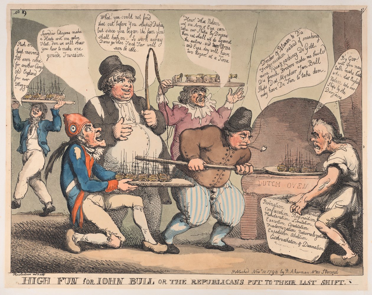 Alta diversão para John Bull, ou os republicanos em seu último turno, novembro ..., 12 de novembro de 1798. de Thomas Rowlandson