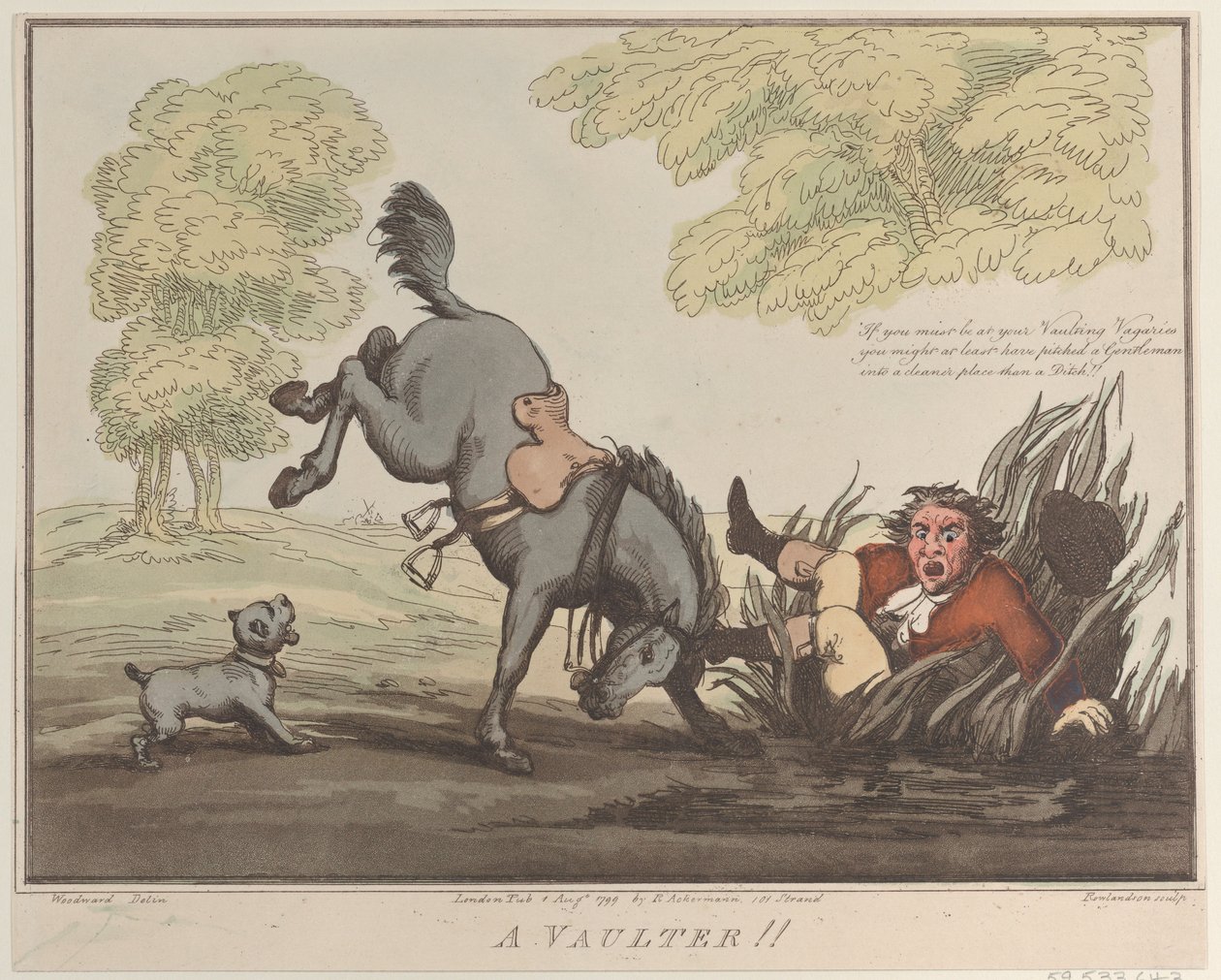 Realizações de cavalos, Sketch 12: A Vaulter !!, 1 de agosto de 1799., 1 de agosto de 1799. de Thomas Rowlandson