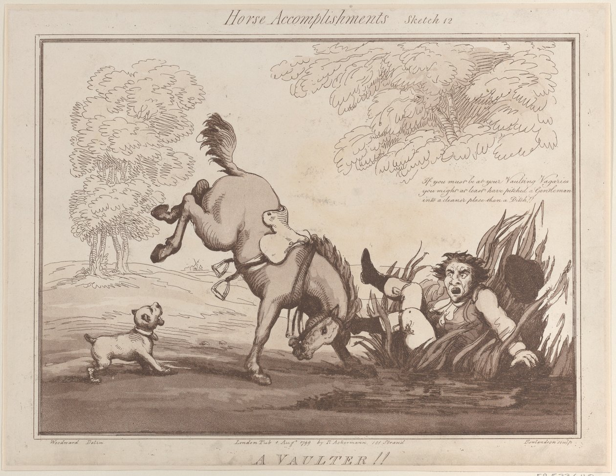 Realizações de cavalos, Sketch 12: A Vaulter !!, 1 de agosto de 1799., 1 de agosto de 1799. de Thomas Rowlandson