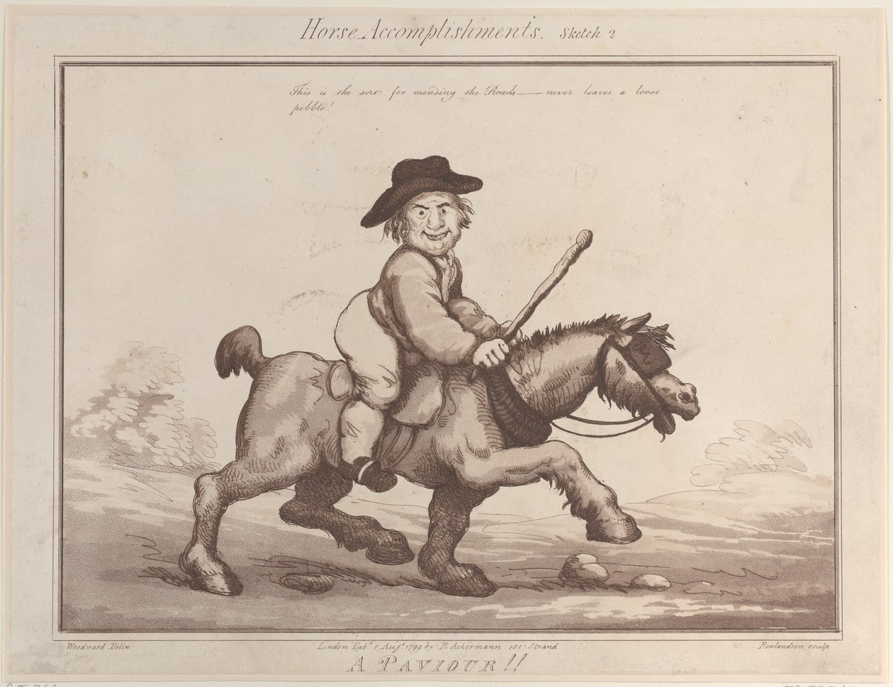 Realizações de cavalos, Esboço 2: A Paviour !!, 1 de agosto de 1799., 1 de agosto de 1799. de Thomas Rowlandson