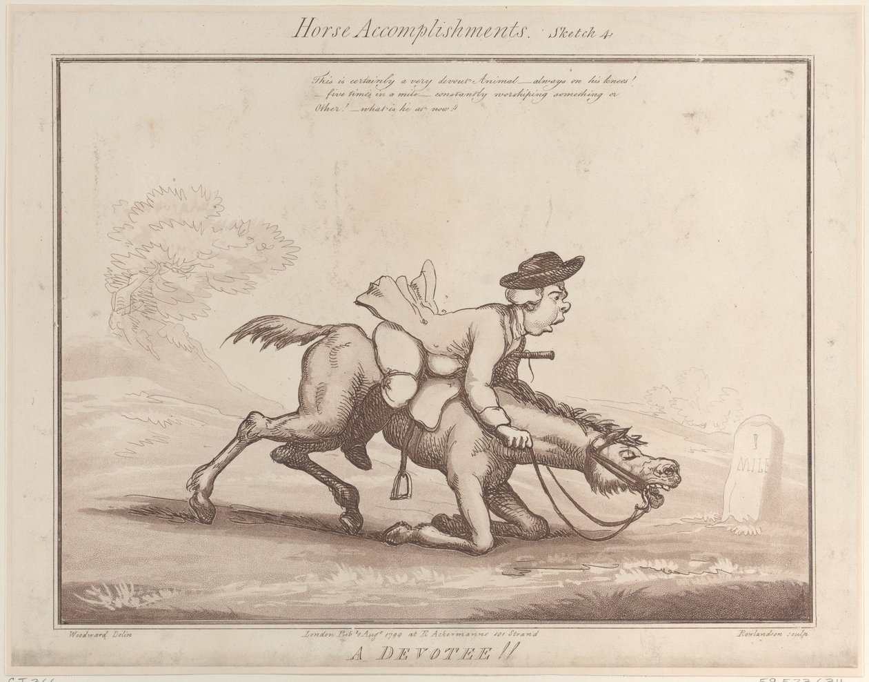 Realizações de Cavalos, Esboço 4: Um Devoto !!, 1º de agosto de 1799., 1º de agosto de 1799. de Thomas Rowlandson