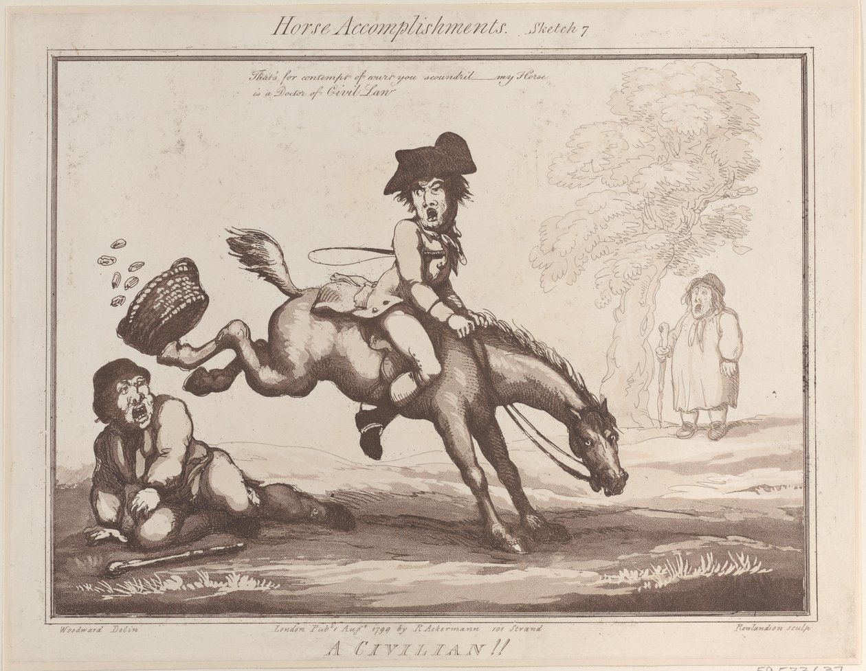 Realizações de cavalos, Sketch 7: A Civilian !!, 1 de agosto de 1799., 1 de agosto de 1799. de Thomas Rowlandson