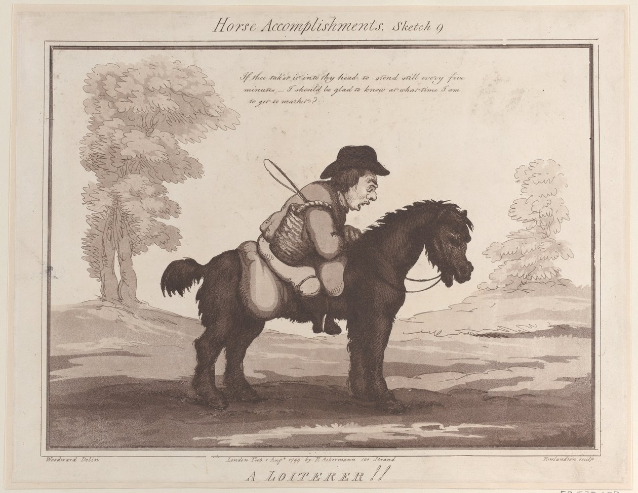 Realizações de cavalos, Sketch 9: A Loiterer !!, 1 de agosto de 1799., 1 de agosto de 1799. de Thomas Rowlandson
