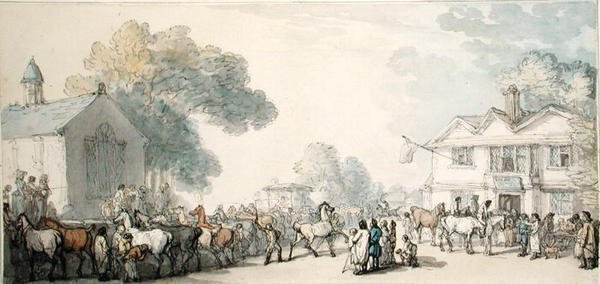 Horse Fair, Southampton (caneta, tinta e aguarela sobre papel) de Thomas Rowlandson