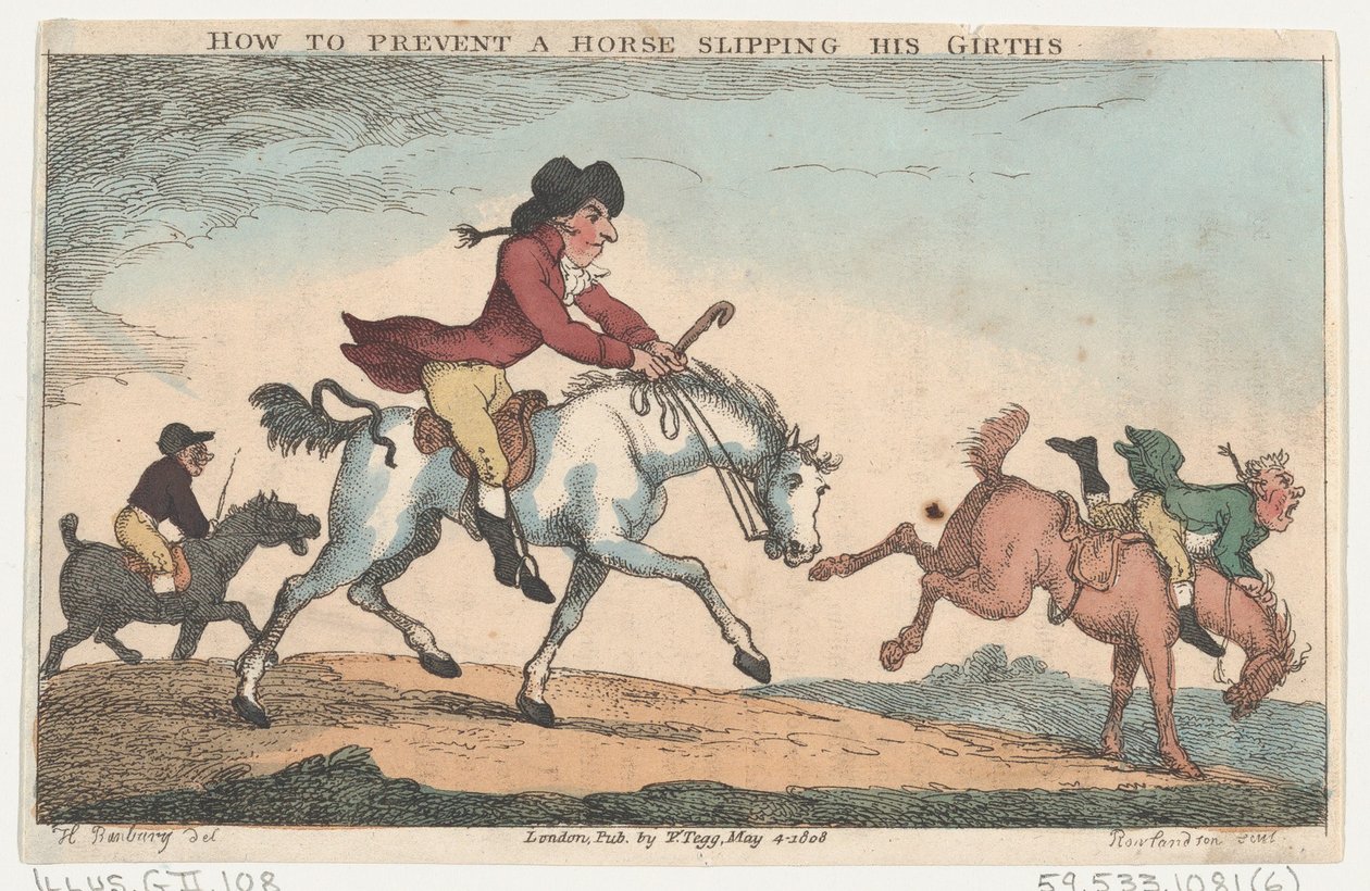 Como evitar que um cavalo escorregue suas cilhas, 4 de maio de 1808., 4 de maio de 1808. de Thomas Rowlandson