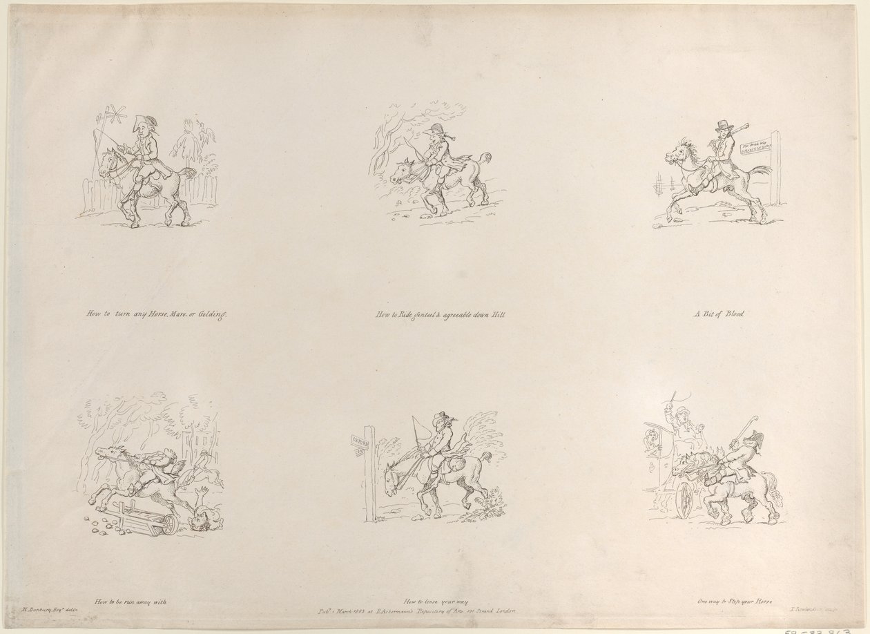 Como transformar qualquer cavalo, égua ou castrado, Como cavalgar gentil e agradável em Hil..., 1º de março de 1803. de Thomas Rowlandson