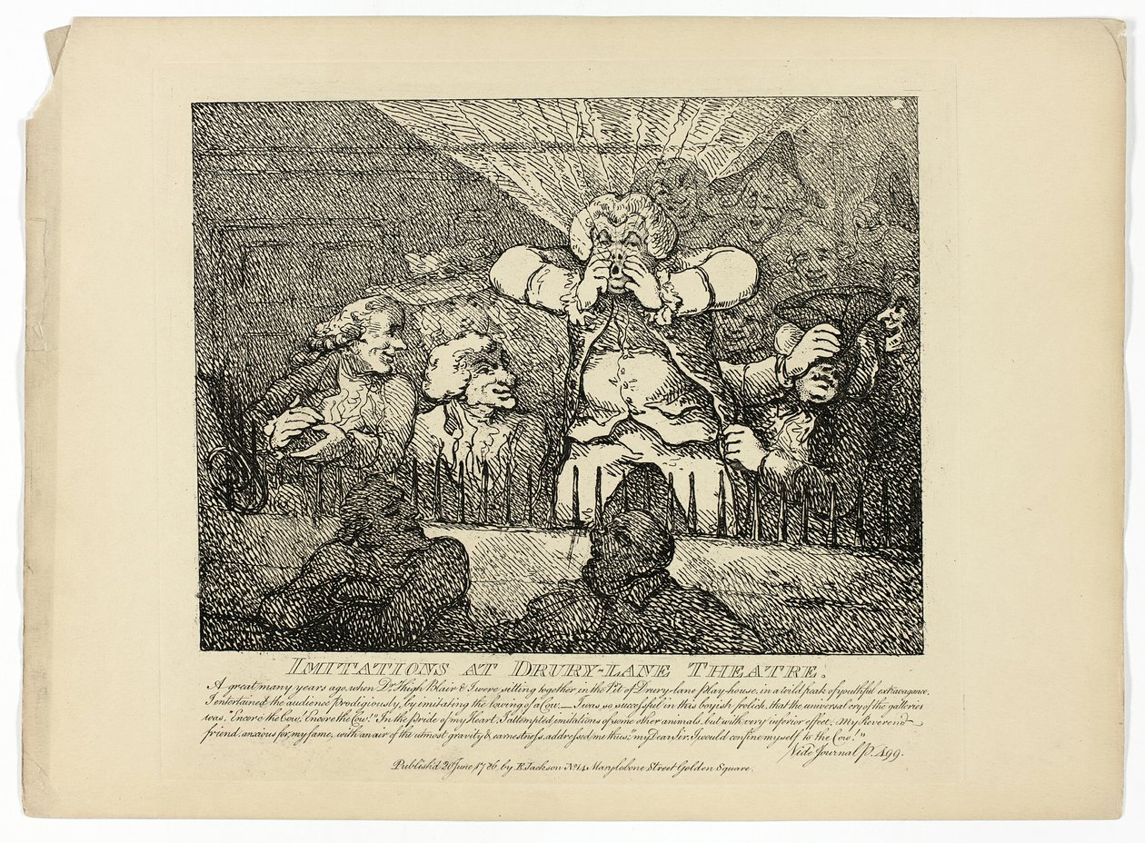 Imitações e Teatro Drury-Lane, da Viagem às Hébridas de Boswell de Thomas Rowlandson