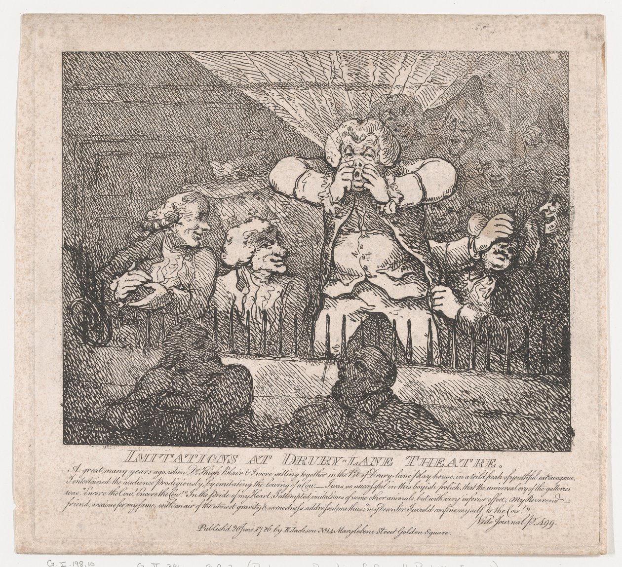 Imitações no Teatro Drury-Lane Pitorescas Belezas de Boswell, Part the Secon..., 20 de junho de 1786. de Thomas Rowlandson