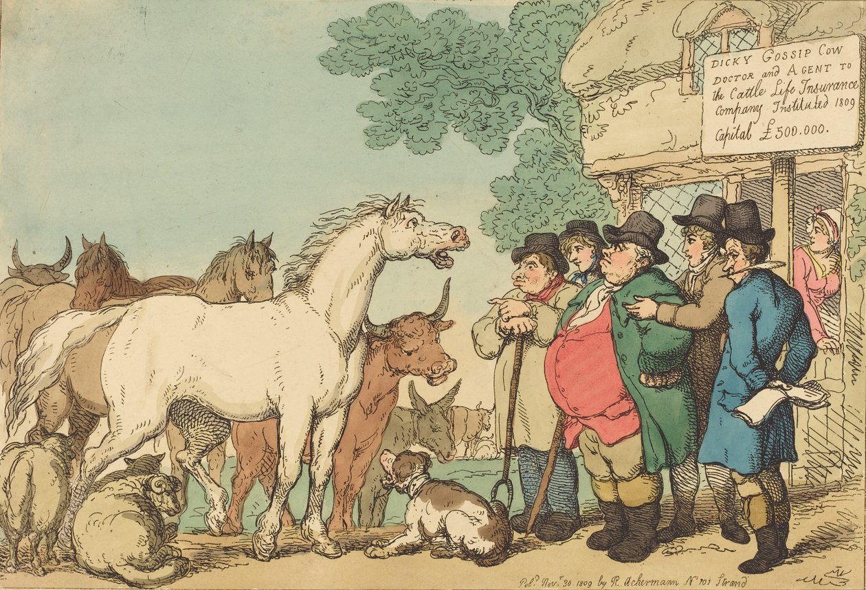 Insurable Cattle, publicado em 1809. de Thomas Rowlandson