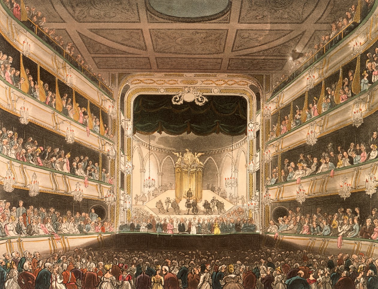 Interior do Covent Garden Theatre, Londres, 1808 de Thomas Rowlandson