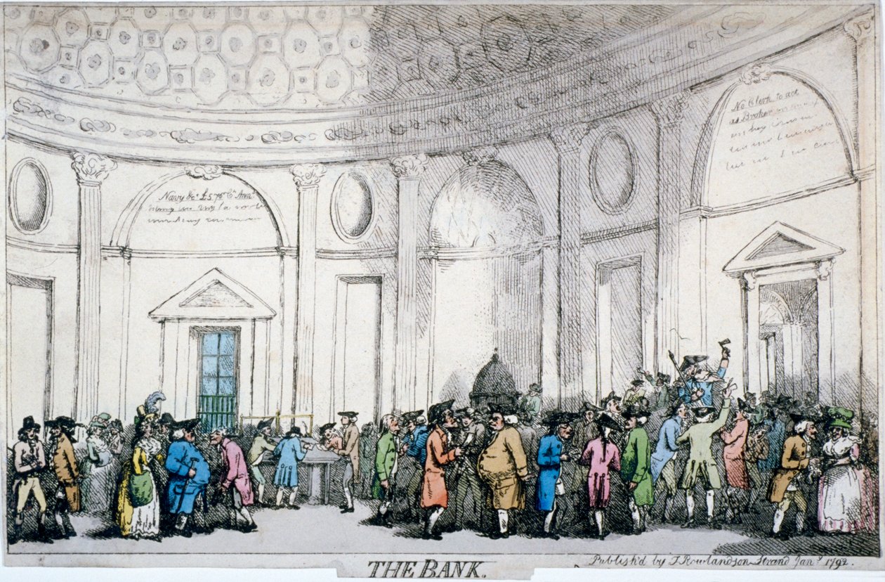Vista interior do Banco da Inglaterra, Cidade de Londres, 1792. de Thomas Rowlandson