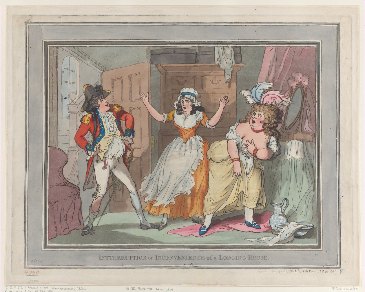Interrupção ou Inconveniência de uma Hospedaria, [abril..., [1º de abril de 1789], reeditado em 1º de abril de 1824. de Thomas Rowlandson