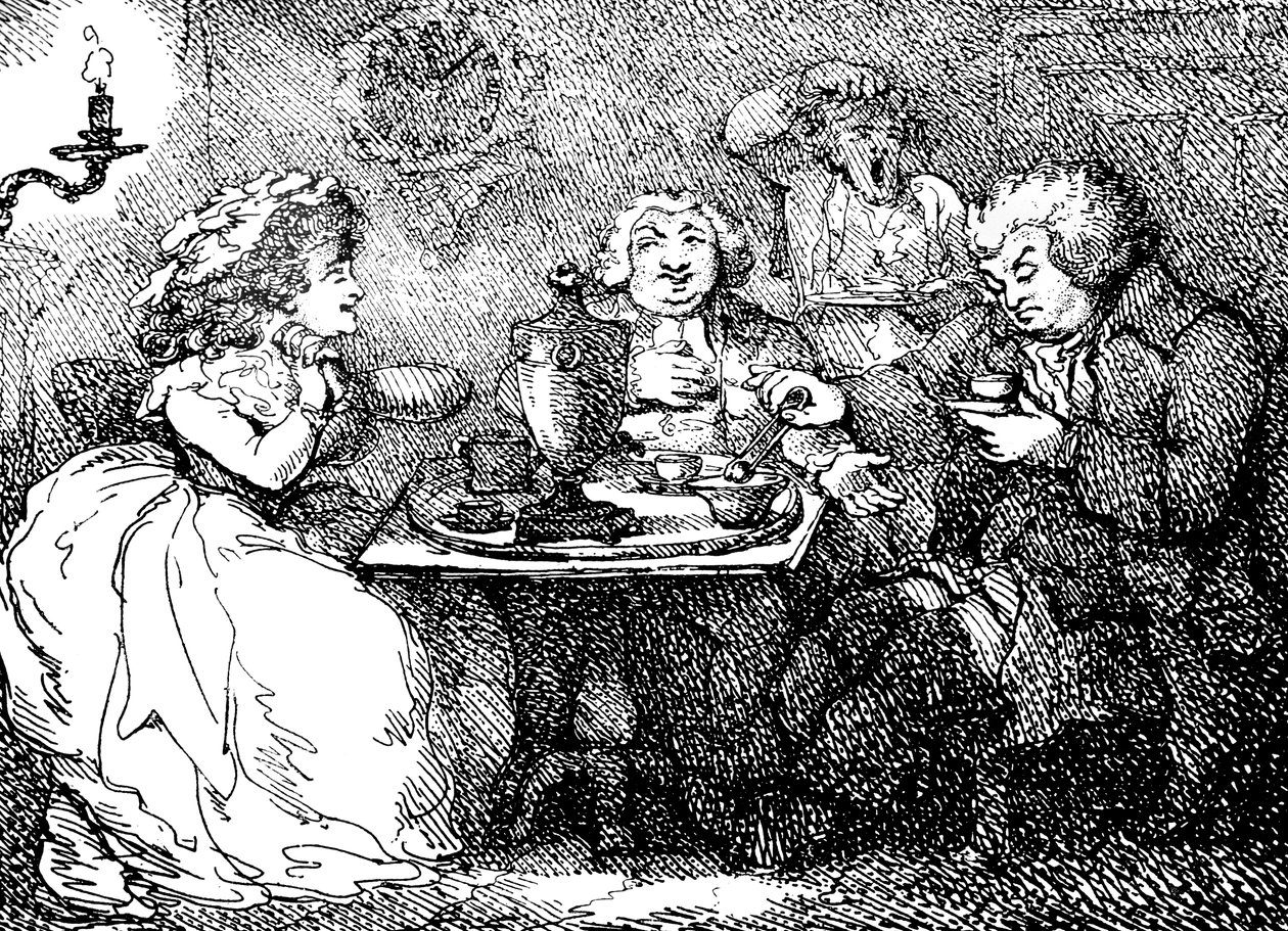 James Boswell, sua esposa, e Dr. Johnson no chá em Edimburgo, 1773, 1786 de Thomas Rowlandson