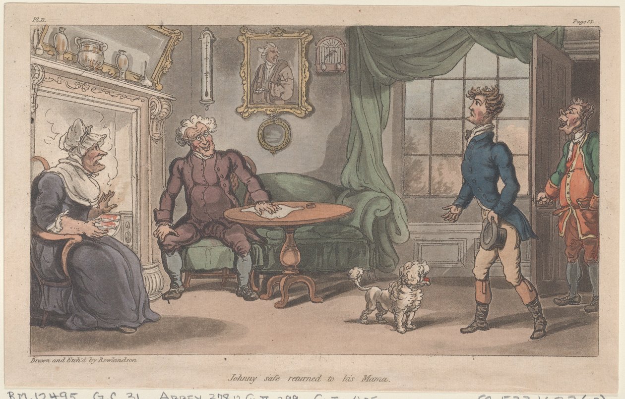 Johnny a salvo voltou à sua mãe, de The Military Adventures of Johnny Newcome, 1815., 1815. de Thomas Rowlandson