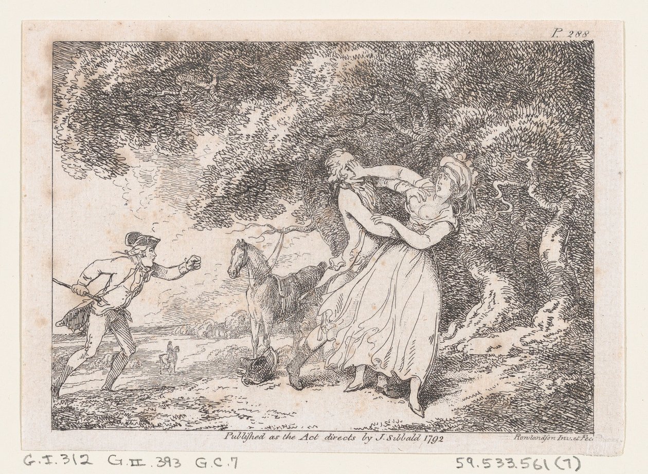 Joseph Hastens para resgatar Fanny do Perigo Iminente, de The Adventures of Joseph Andrew..., 1792. de Thomas Rowlandson