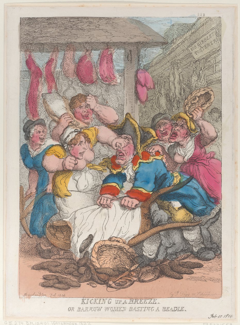 Kicking Up a Breeze or Barrow Women Basting a Beadle, 10 de fevereiro de 1814., 10 de fevereiro de 1814. de Thomas Rowlandson