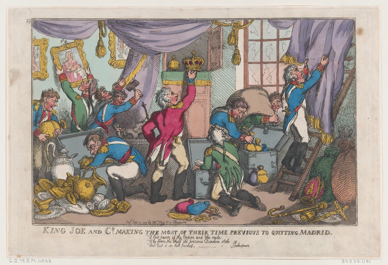 King Joe and Co. Aproveitando ao máximo seu tempo antes de deixar Madrid, ..., 25 de setembro de 1808. de Thomas Rowlandson