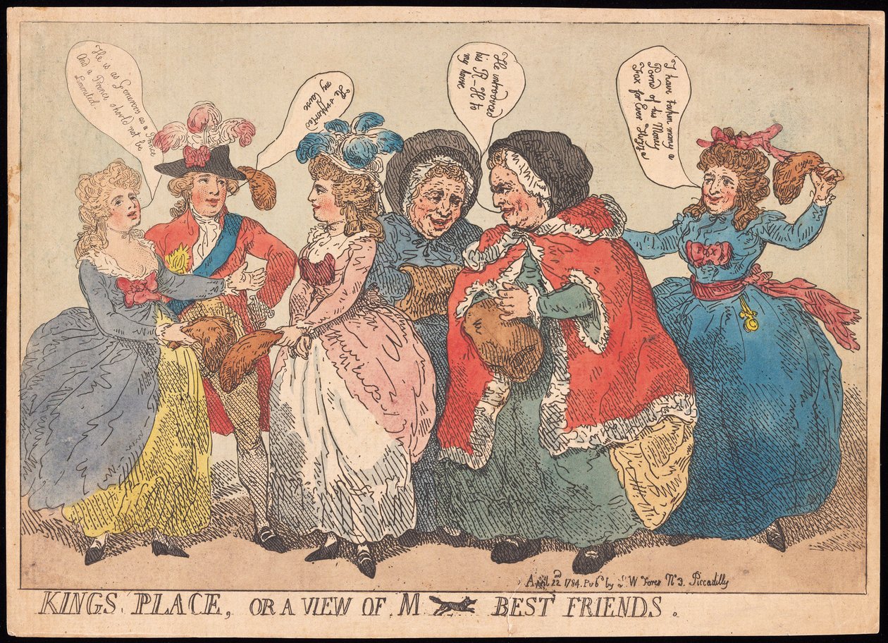 Kings Place, ou uma visão de M ---- Melhores Amigos, pub. 1784 (gravura colorida à mão) de Thomas Rowlandson