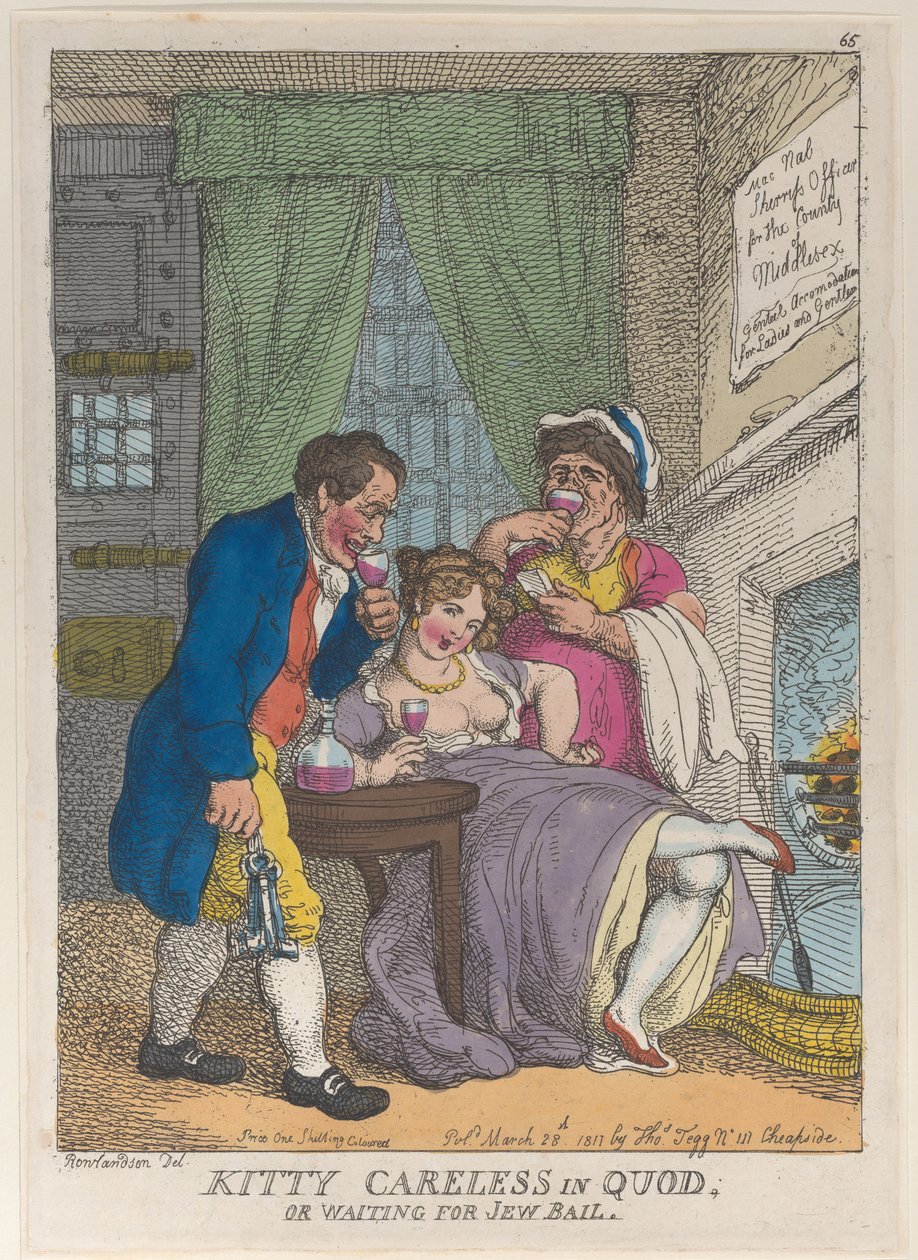 Kitty Careless in Quod or Waiting for Jew Bail, 28 de março de 1811., 28 de março de 1811. de Thomas Rowlandson