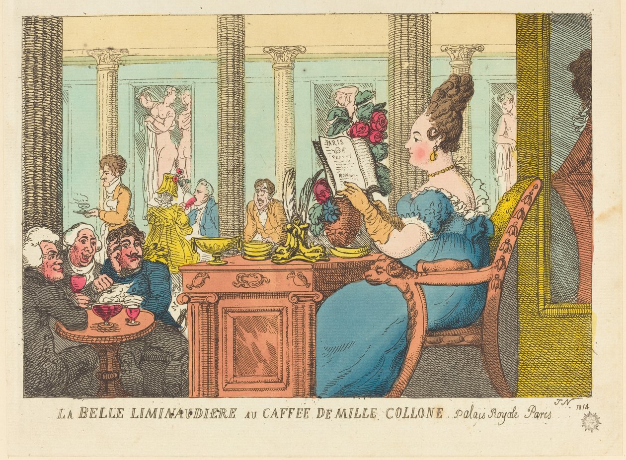 La Belle Limonaudiere no Café des Mille Colonnes, Palais Royal, Paris de Thomas Rowlandson