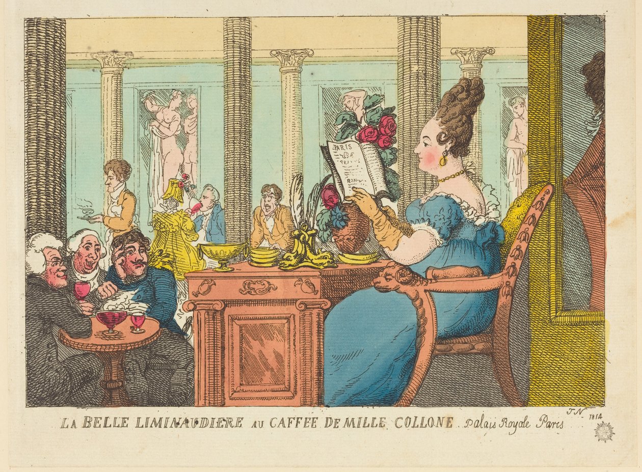 A Belle Limonaudière no Café des Mille Colonnes, Palais Royal, Paris de Thomas Rowlandson