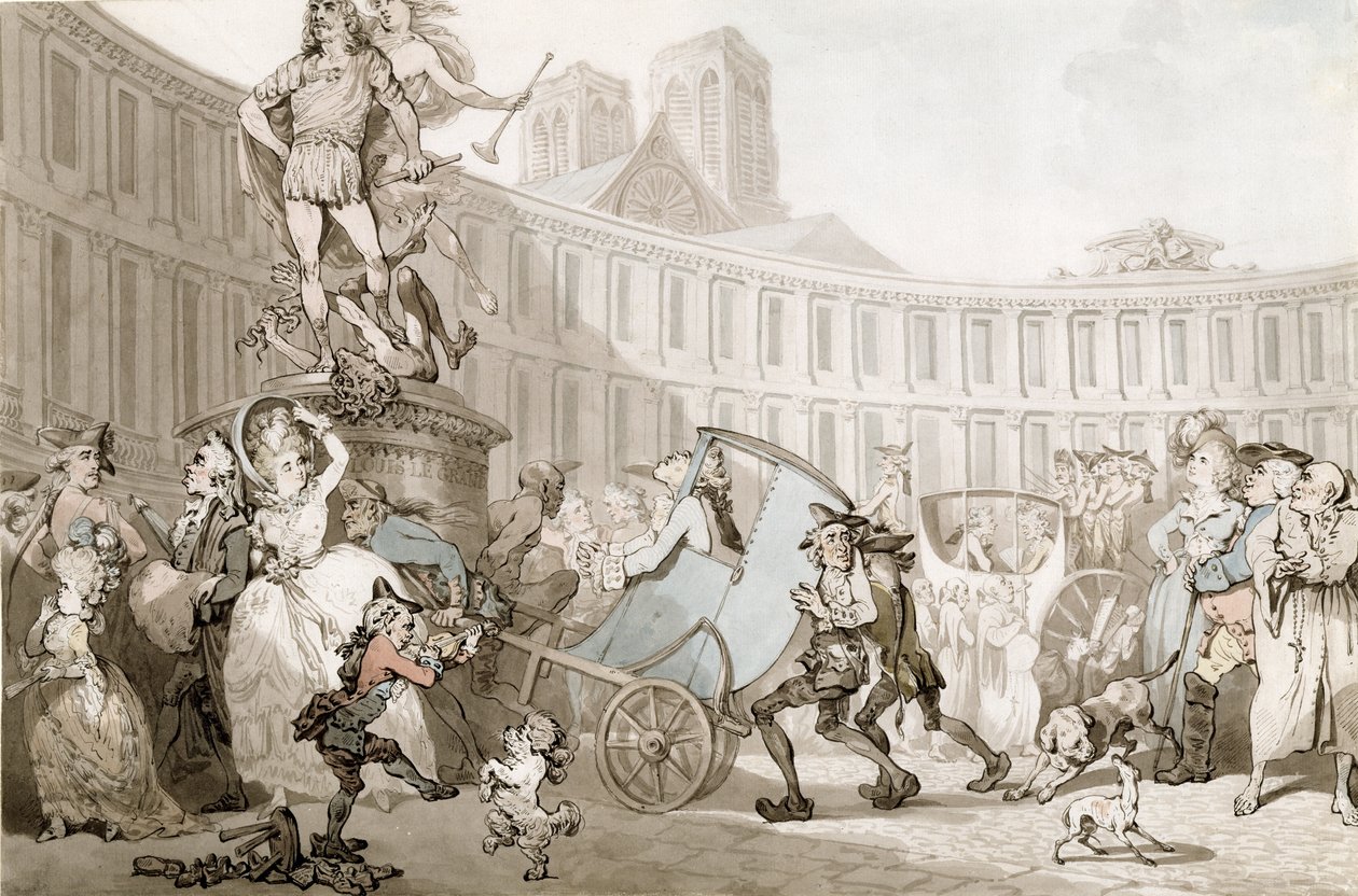 La Place des Victoires, Paris, c.1789 (caneta e tinta e aquarela sobre grafite em papel vergado) de Thomas Rowlandson