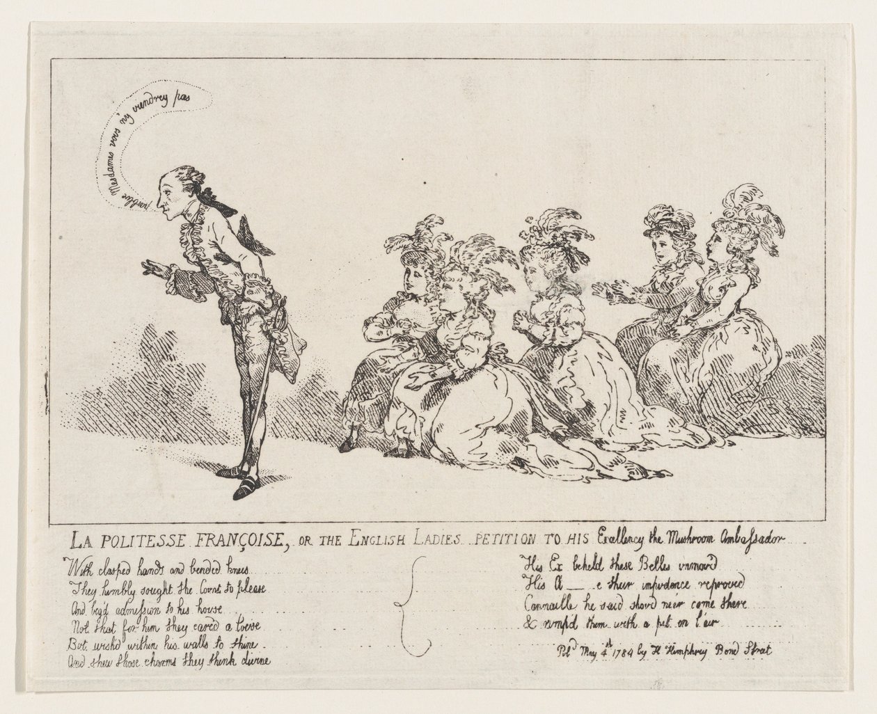 La politesse Françoise, ou Petição das Damas Inglesas a Sua Excelência o Mushro..., 4 de maio de 1789. de Thomas Rowlandson
