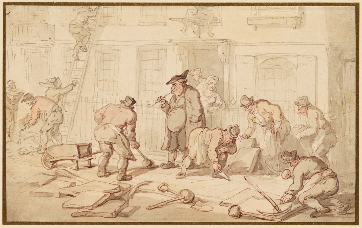 Trabalhadores a assentar pavimento de Thomas Rowlandson