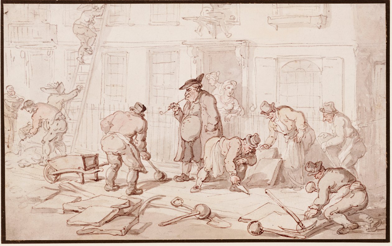 Trabalhadores colocando um pavimento de Thomas Rowlandson