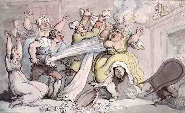 Senhora com a sua peruca em fogo (caneta, tinta e aguarela em papel) de Thomas Rowlandson