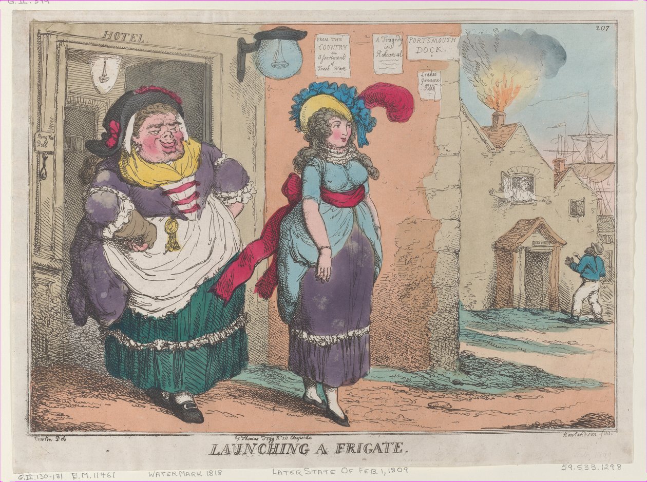 Lançamento de uma fragata, [1 de Fevereiro de 1809], reimpressão, [1 de Fevereiro de 1809], reimpressão. de Thomas Rowlandson