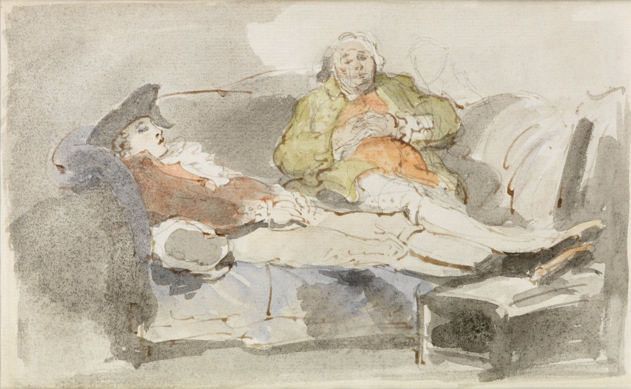 Preguiçoso num sofá (aguarela sobre caneta e tinta) de Thomas Rowlandson