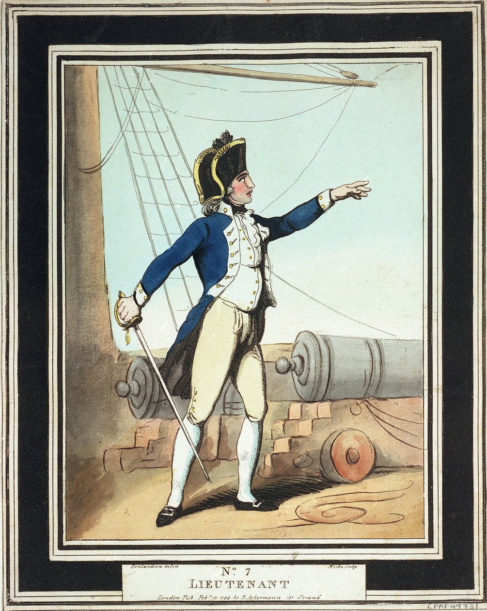 Tenente, marinheiro da Marinha Real no século XVIII de Thomas Rowlandson