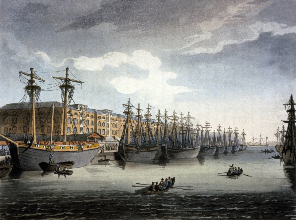 Londres, o rio Tamisa e as docas de Thomas Rowlandson