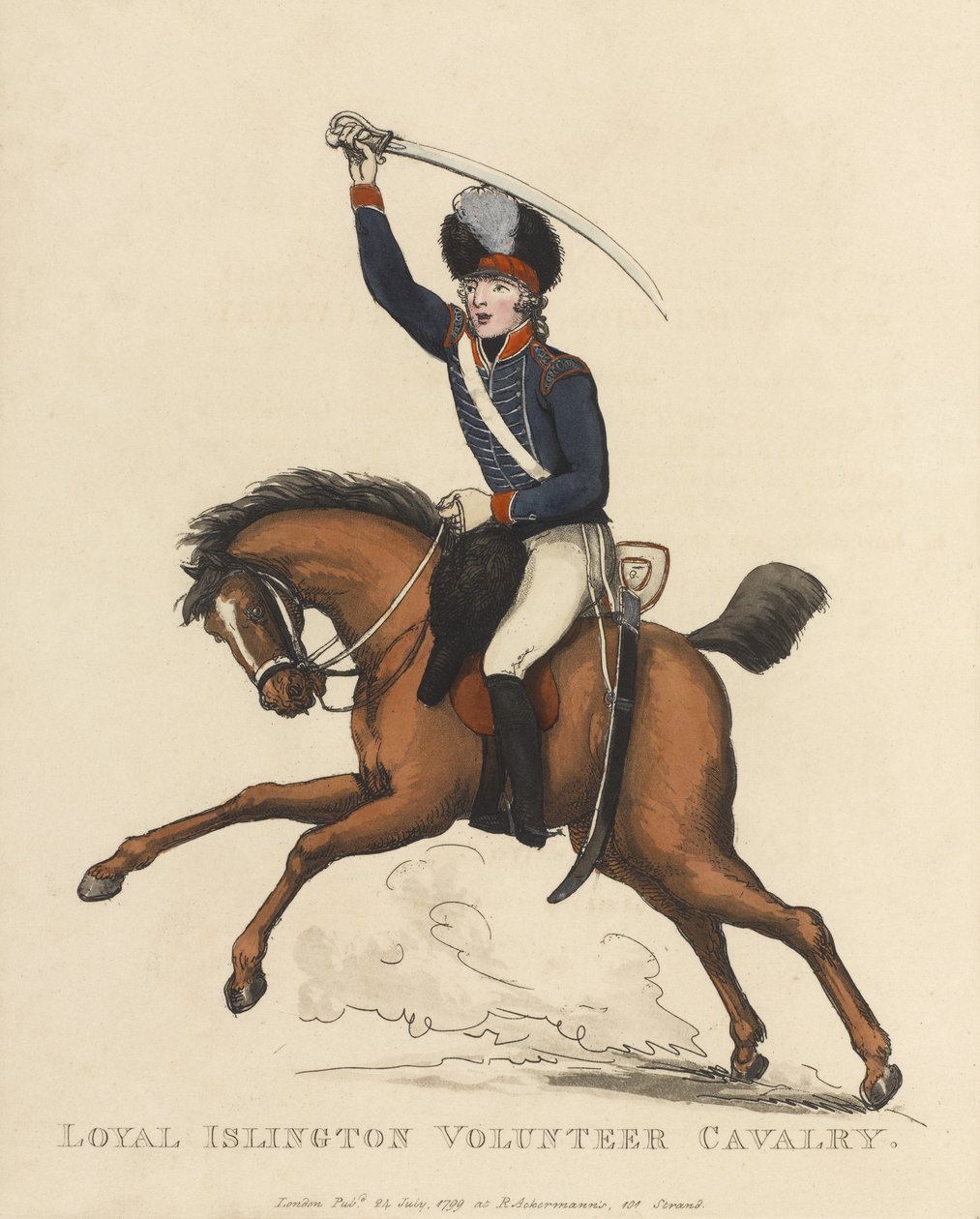 Loyal Cavalaria Voluntária Islington, c.1799 (aquatinta colorida) de Thomas Rowlandson