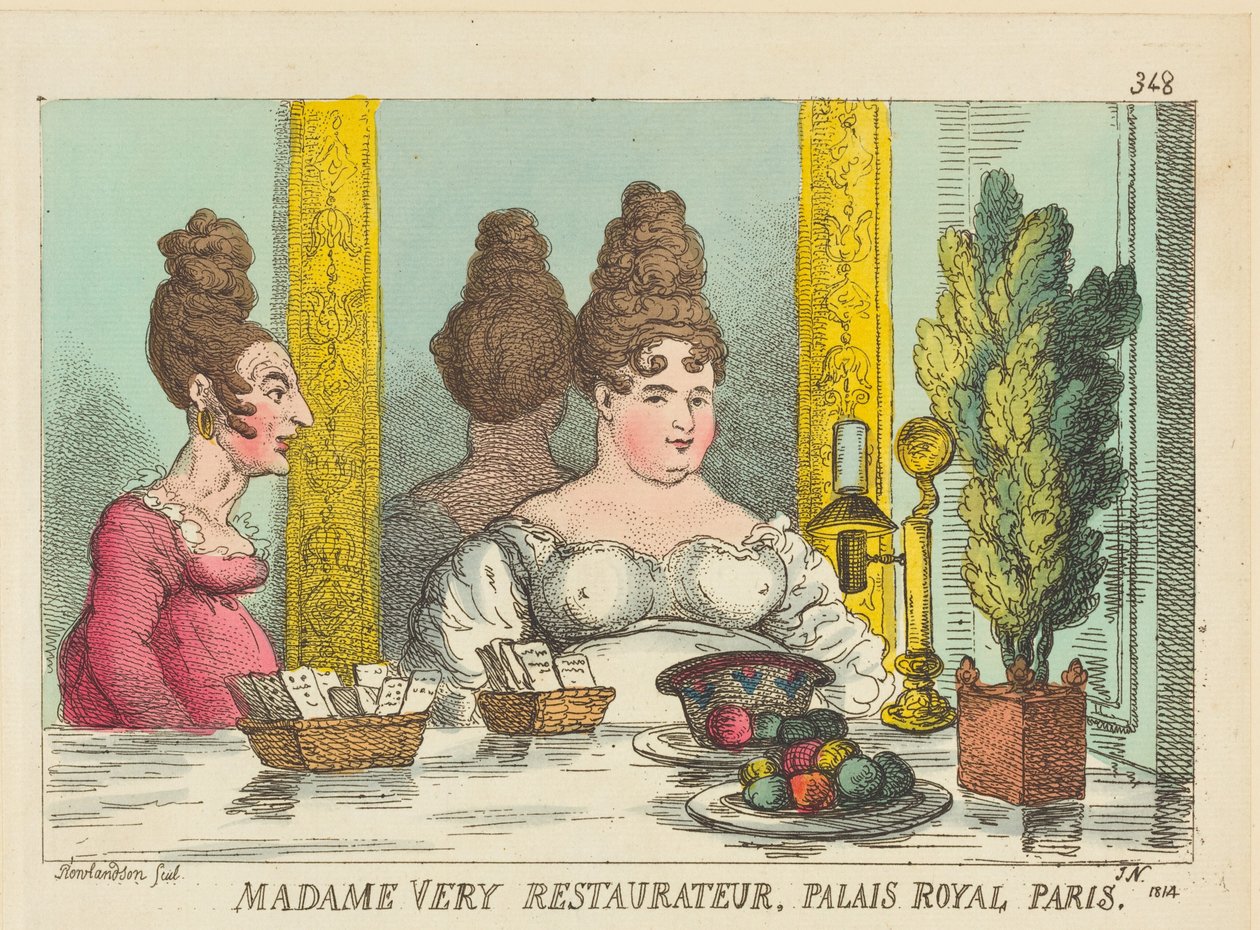 Senhora Very, proprietária do restaurante, Palais Royal, Paris de Thomas Rowlandson