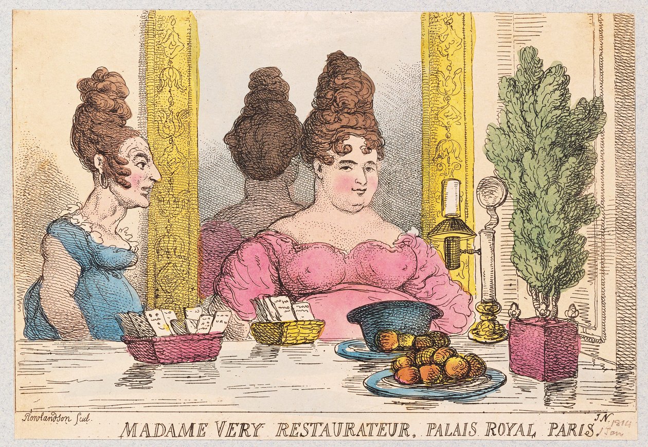 Madame Very, Restaurateur, Palais Royal, Paris, pub. 1814 (gravura colorida à mão) de Thomas Rowlandson