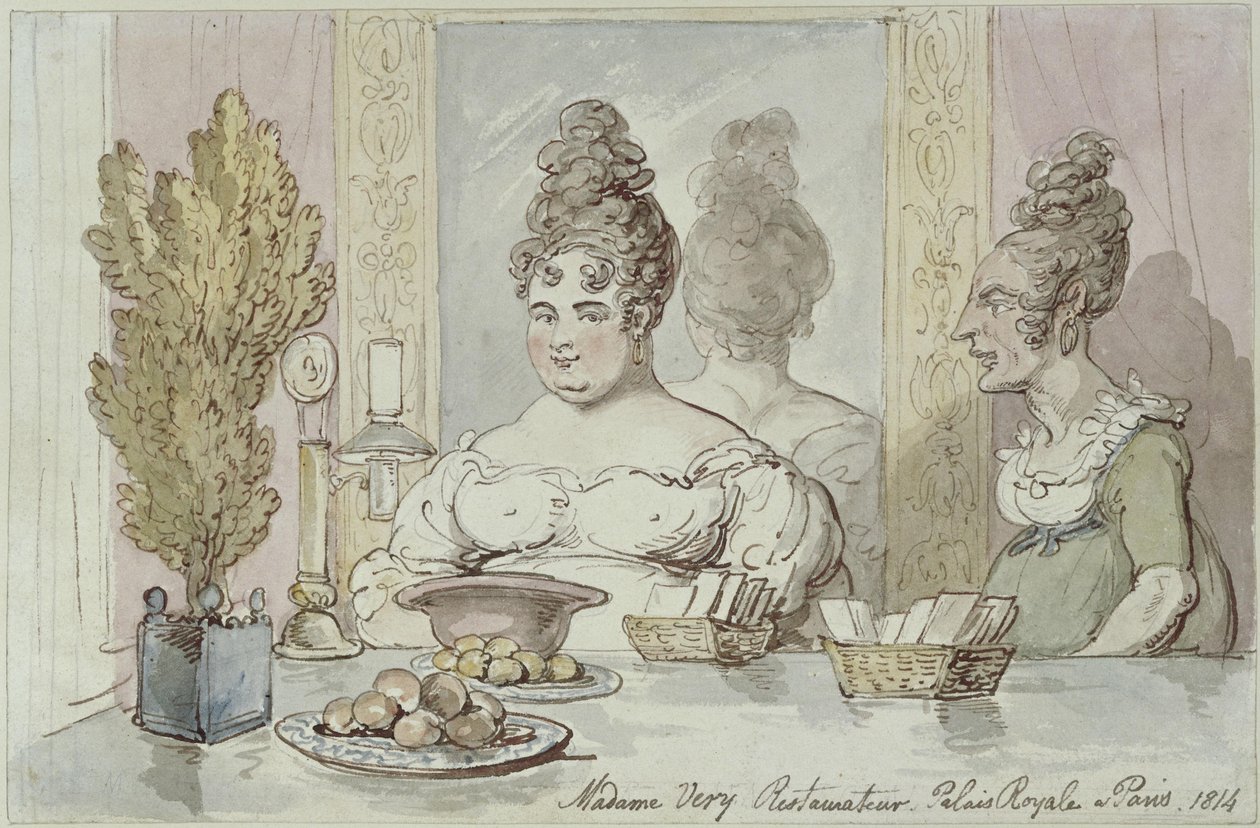 Sra. Véry, proprietária de um restaurante. Palais Royal, em Paris de Thomas Rowlandson