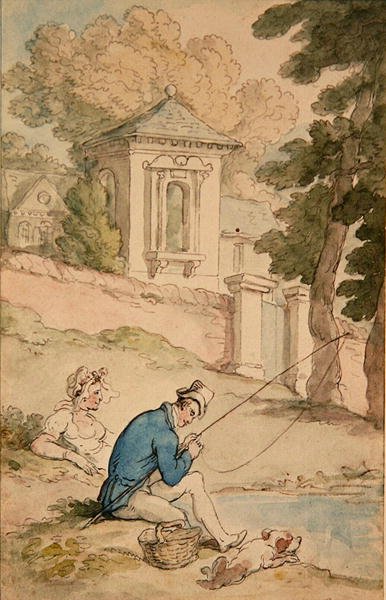 Homem à pesca, c.1780 (caneta e tinta castanha e aguarela sobre papel) de Thomas Rowlandson
