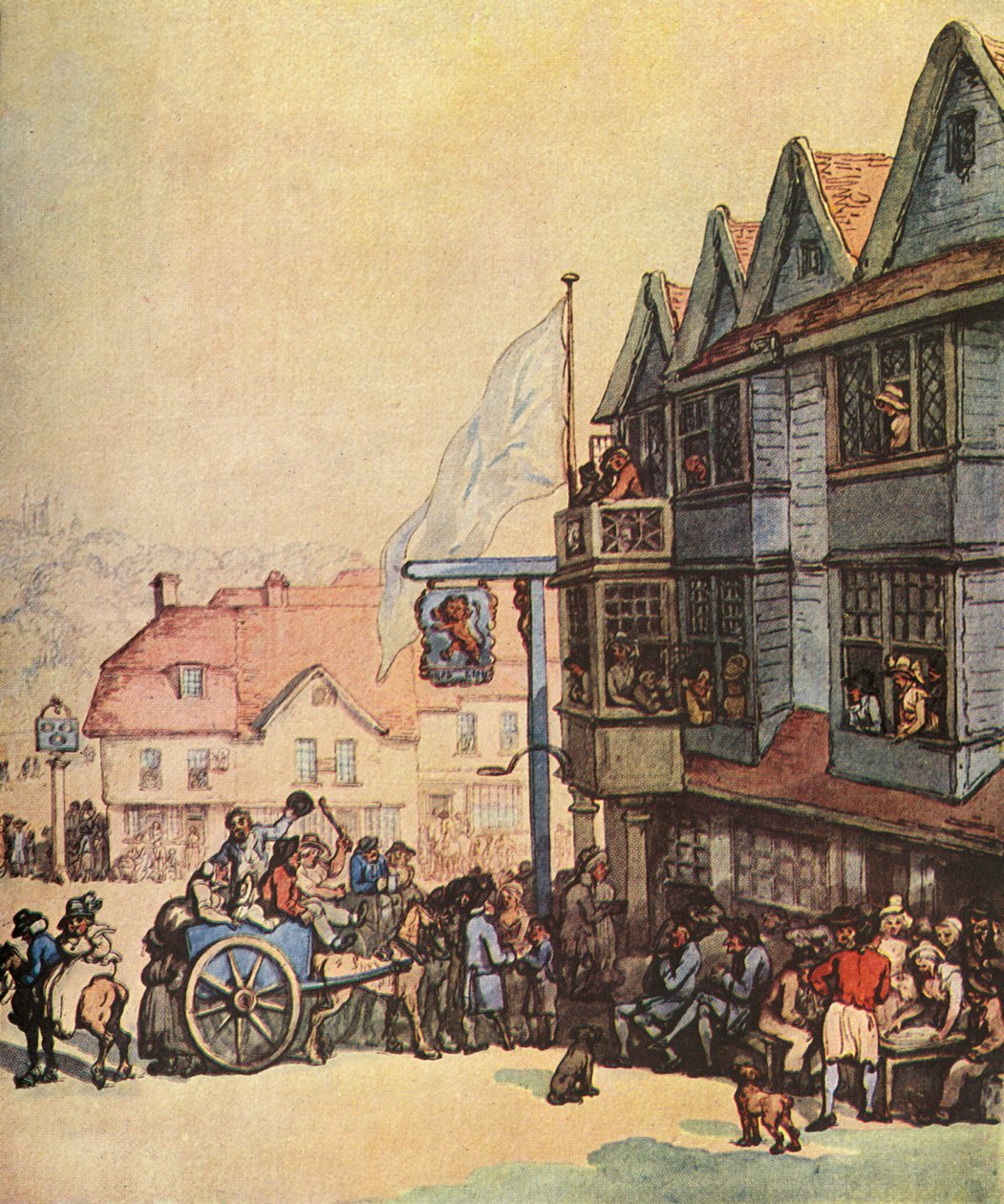 Dia de mercado fora do velho leão vermelho em Greenwich, 1938 de Thomas Rowlandson