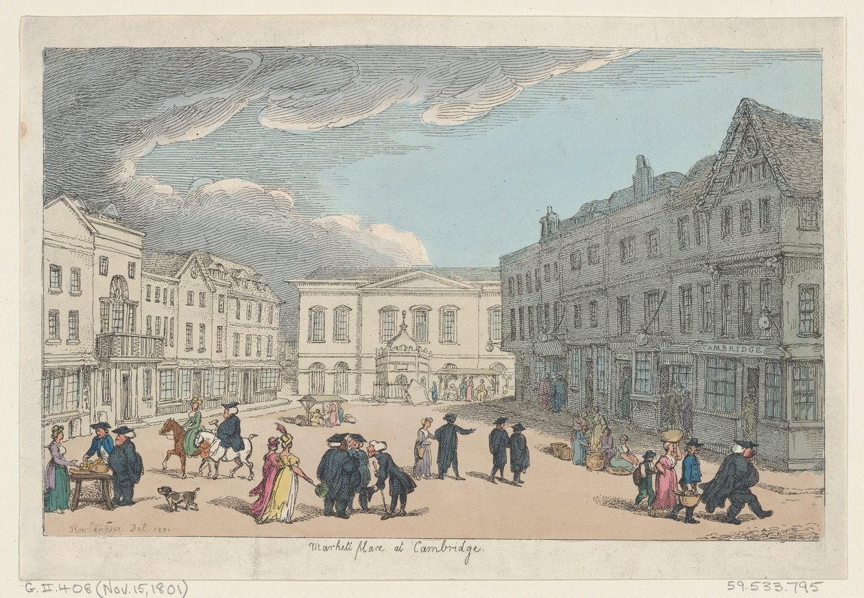 Market Place em Cambridge, 15 de novembro de 1801., 15 de novembro de 1801. de Thomas Rowlandson