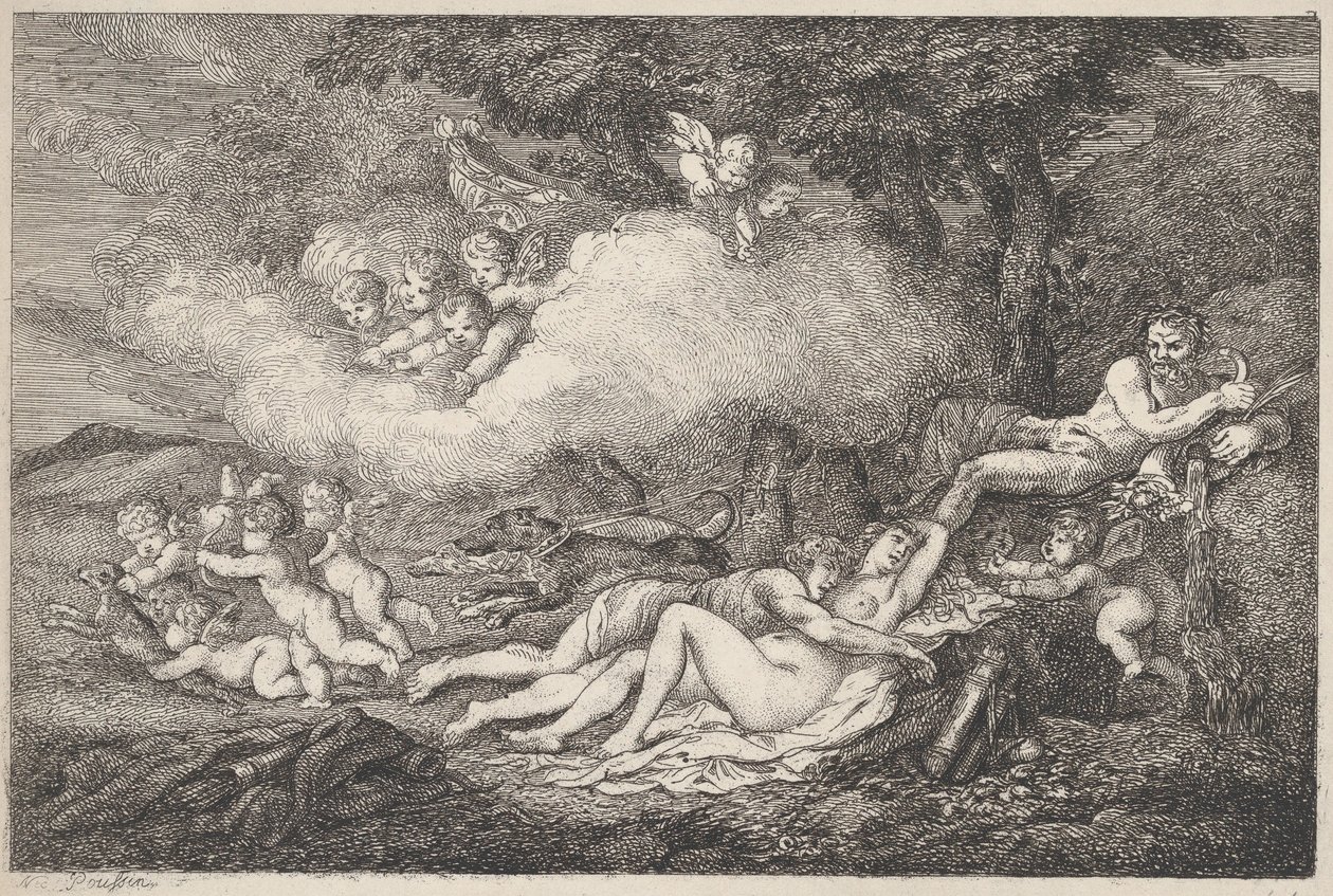 Marte e Vênus adormecido com Putti, 1799., 1799. de Thomas Rowlandson