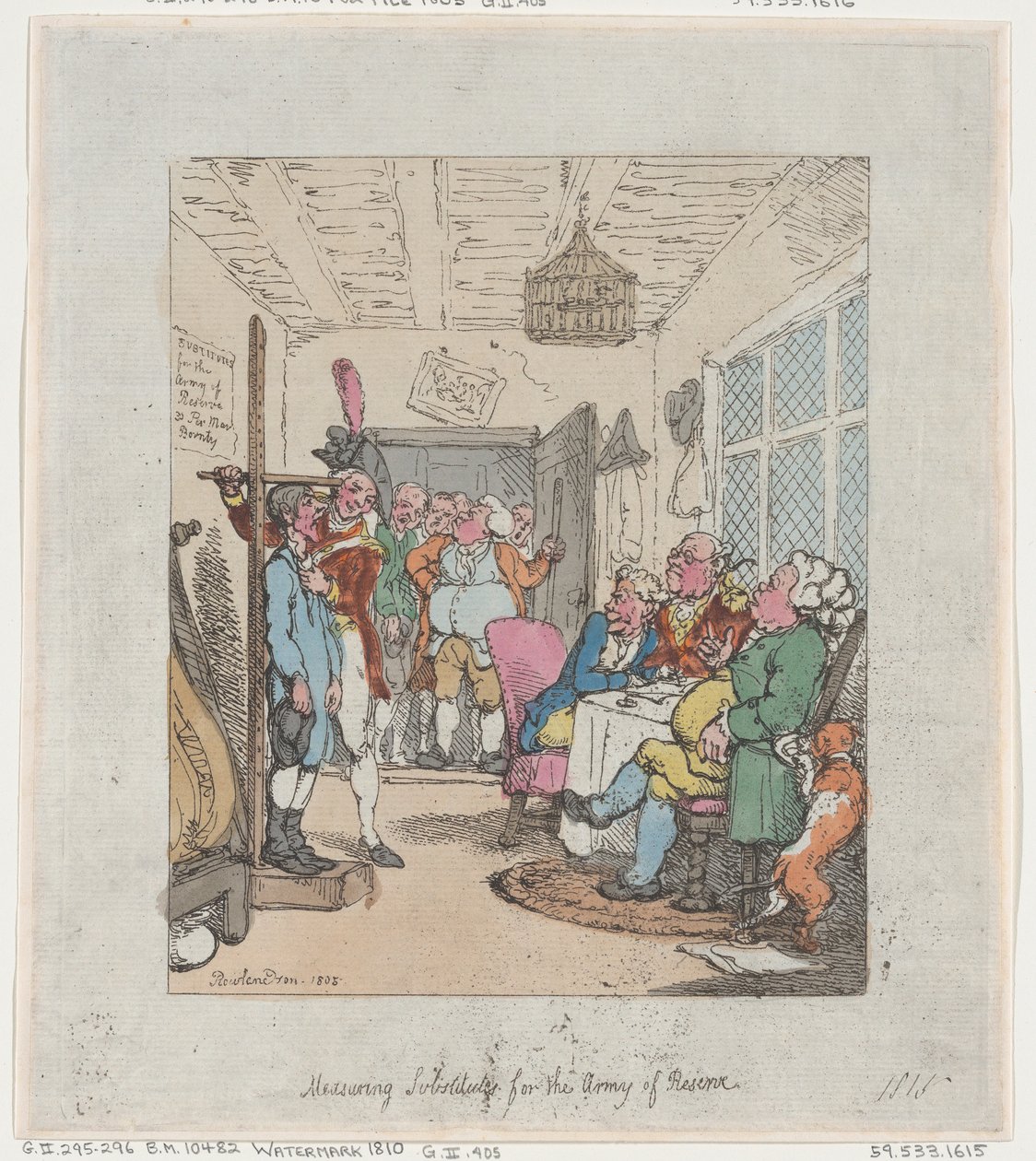 Medindo Substitutos para o Exército de Reserva, 1805., 1805. de Thomas Rowlandson