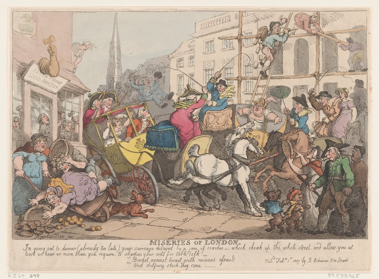 Misérias de Londres: Saindo para Jantar, 1º de fevereiro de 1807., 1º de fevereiro de 1807. de Thomas Rowlandson