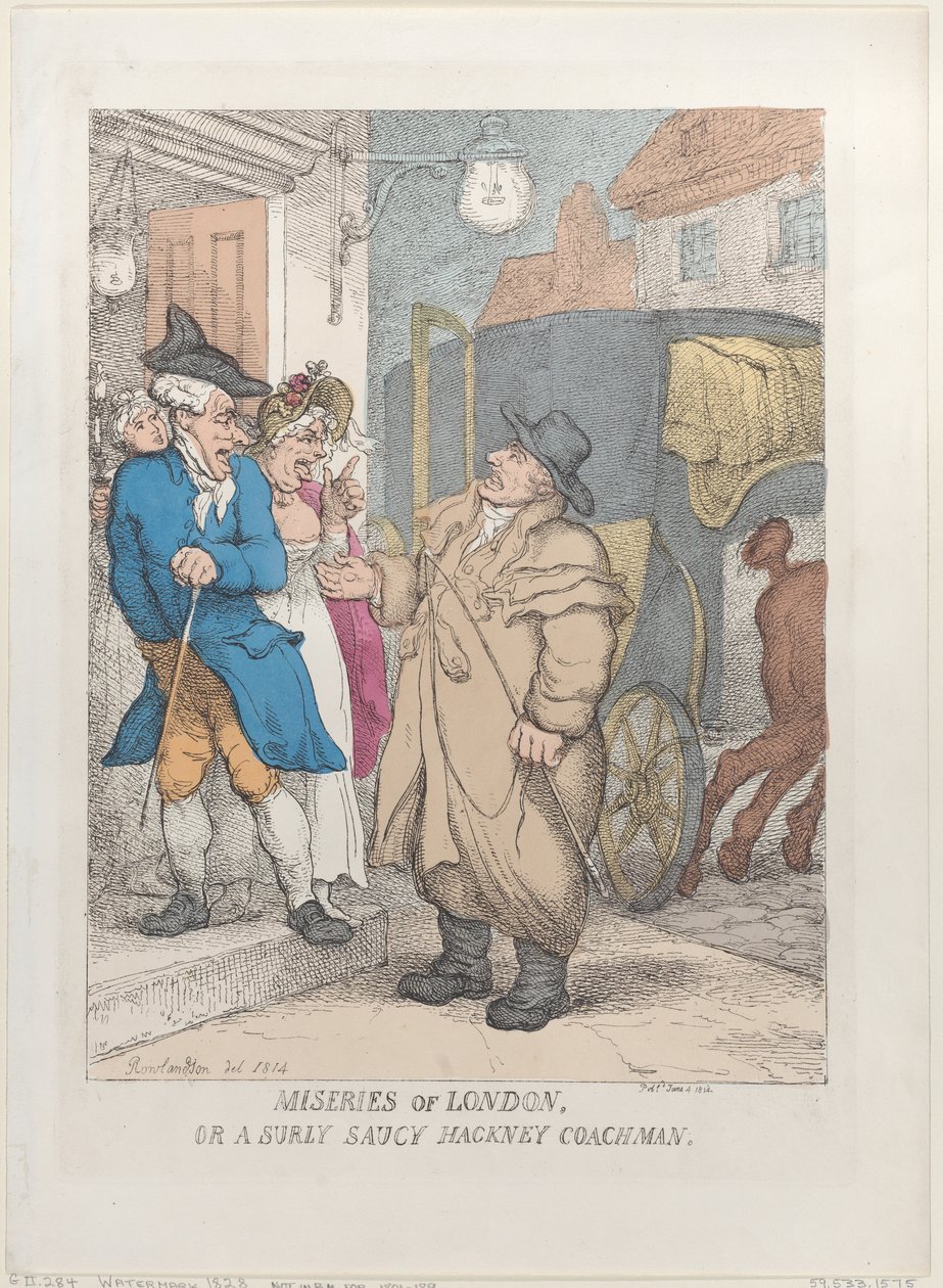 As Misérias de Londres, ou Um Cocher de Hackney Mal-humorado e Atrevido de Thomas Rowlandson