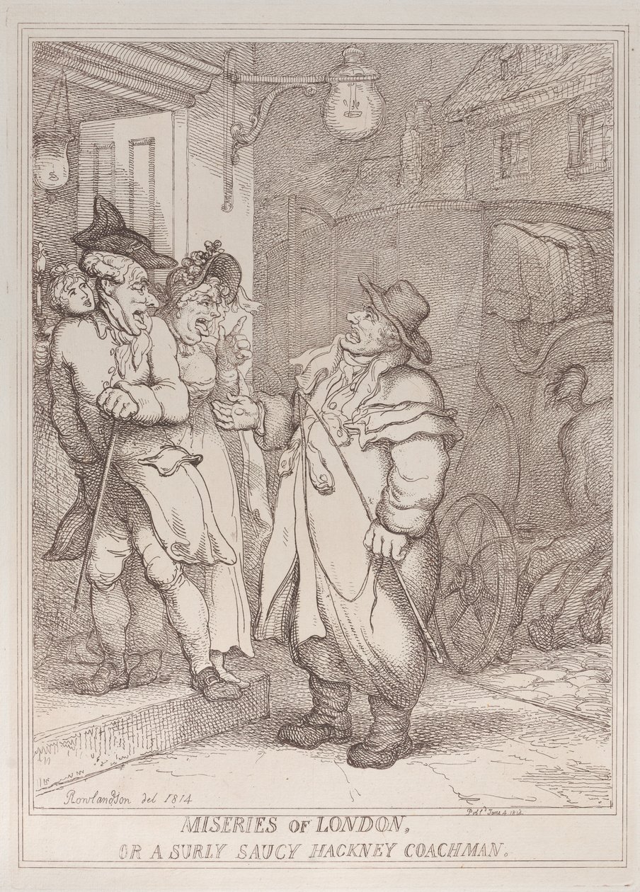 As Misérias de Londres, ou Um Cocher de Hackney Mal-humorado e Atrevido de Thomas Rowlandson