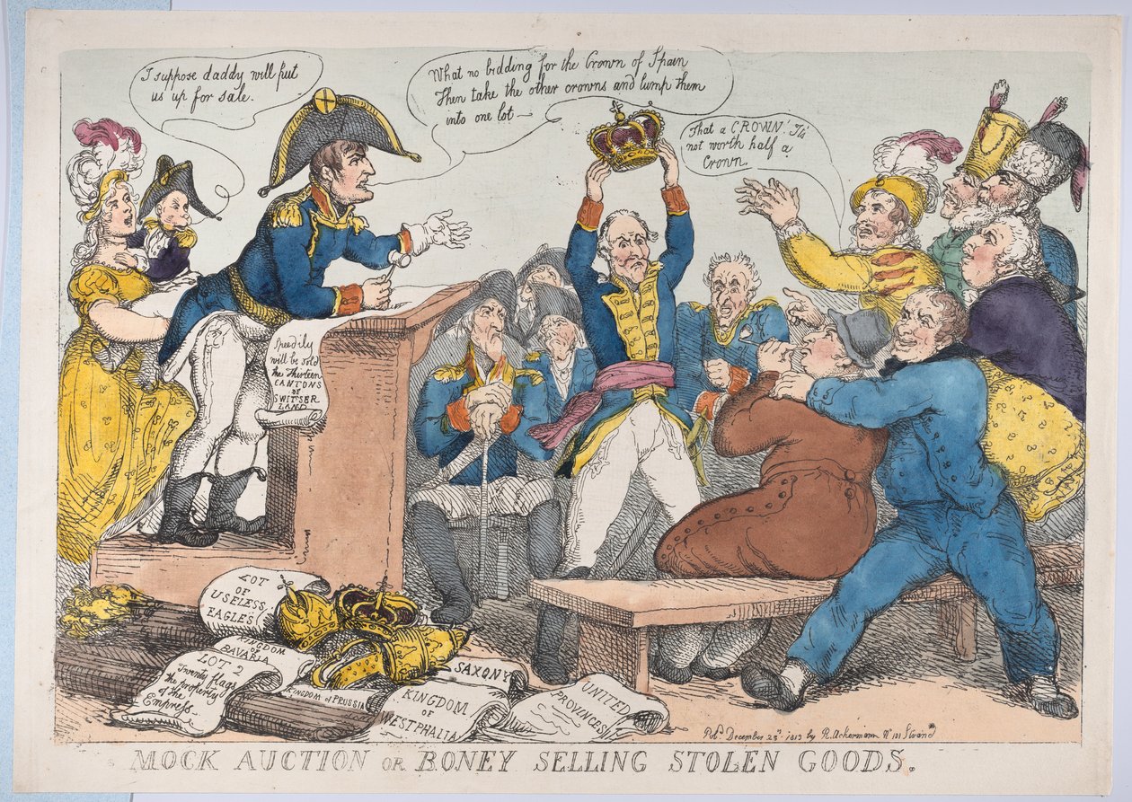 Leilão simulado ou Boney Selling Stolen Goods, 25 de dezembro de 1813., 25 de dezembro de 1813. de Thomas Rowlandson