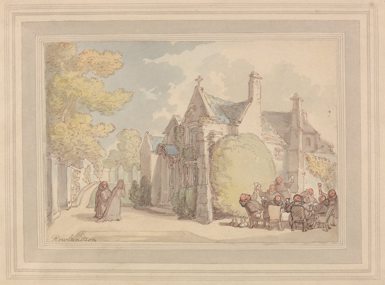 Monges que se alojam fora de um mosteiro de Thomas Rowlandson