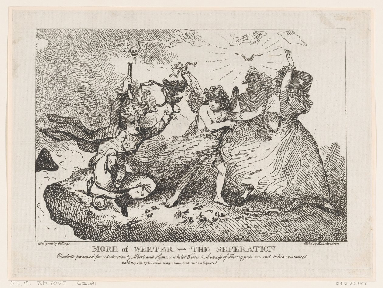 Mais de Werther-The Separation: Charlotte Preservada da Destruição por Albert e ..., 6 de maio de 1786. de Thomas Rowlandson